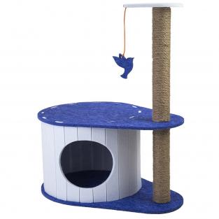 Домик-когтеточка ВОЙЛОК разборный со столбиком 50*33*h62см (войлок акустический, джут) сине-белый