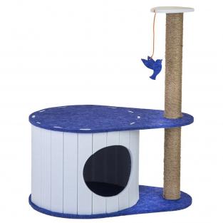Домик-когтеточка ВОЙЛОК разборный со столбиком 50*33*h62см (войлок акустический, джут) сине-белый