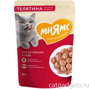 Кусочки в соусе с телятиной для активных кошек пауч, 85г Кусочки в соусе с телятиной для активных кошек пауч, 85г