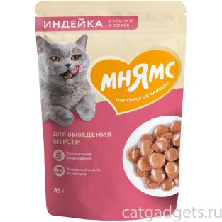 Кусочки в соусе с индейкой для выведения шерсти у кошек пауч, 85г Кусочки в соусе с индейкой для выведения шерсти у кошек пауч, 85г