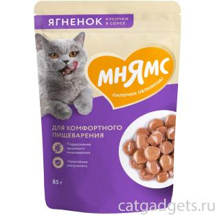 Кусочки в соусе с ягненком для комфортного пищеварения у кошек пауч, 85г Кусочки в соусе с ягненком для комфортного пищеварения у кошек пауч, 85г