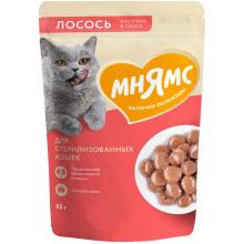 Кусочки в соусе с лососем для стерилизованных кошек пауч, 85г