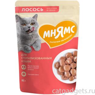 Кусочки в соусе с лососем для стерилизованных кошек пауч, 85г Кусочки в соусе с лососем для стерилизованных кошек пауч, 85г