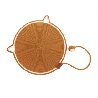 Когтеточка-коврик из хлопкового шнура с шариком "Ушки", коричневая, 40*40см