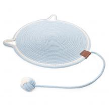 Когтеточка-коврик из хлопкового шнура с шариком "Ушки", голубая, 40*40см