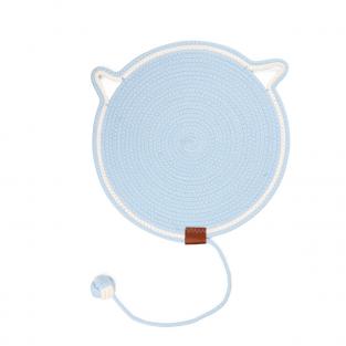 Когтеточка-коврик из хлопкового шнура с шариком "Ушки", голубая, 40*40см