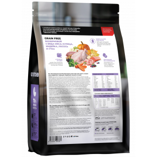 Беззерновой корм для котят и кошек всех возрастов с курицей, индейкой, лососем и уткой, GRAIN FREE ADULT 4 Meat Recipe, 0.4кг