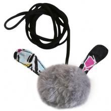 Игрушка для кошек ушастик на эластичном шнуре 8 см иск.мех/текстиль (набор 6 шт)