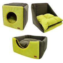 Дом куб-трансформер "Ампир" мебельная ткань+плюш (оливковый/зеленый), 42*42*40 см