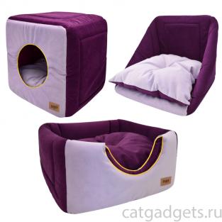 Дом куб-трансформер "Ампир" мебельная ткань+плюш (лиловый/баклажан), 42*42*40 см