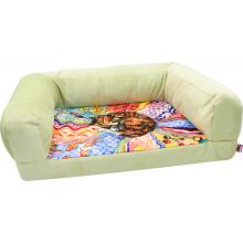 Лежанка диван "Сны" рисунок "Кошка", мебельная ткань (салатовая)