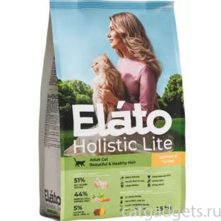 Сухой корм Elato Holistic Lite для кошек с курицей и индейкой, 1,5кг