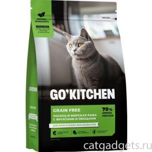 GO! KITCHEN Полнорационный беззерновой сухой корм для котят и кошек всех возрастов с лососем и морской рыбой, 1.36кг