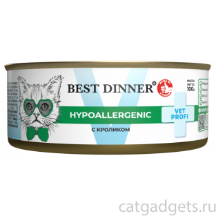 Влажный корм для кошек при пищевой аллергии и непереносимости с кроликом Hypoallergenic, 100г