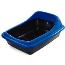 Туалет для кошек прямоугольный с ассиметричным бортом "Волна", синий, 45,5*35*20см