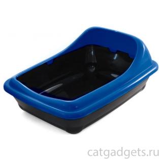 Туалет для кошек прямоугольный с ассиметричным бортом "Волна", синий, 45,5*35*20см