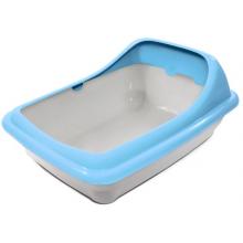 Туалет для кошек прямоугольный с ассиметричным бортом "Волна", серый/голубой, 45,5*35*20см