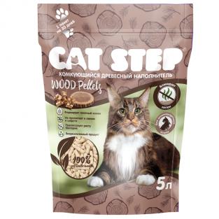 Наполнитель комкующийся растительный CAT STEP Wood Pellets 5л, 2,3кг