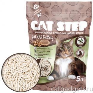 Наполнитель комкующийся растительный CAT STEP Wood Pellets 5л, 2,3кг