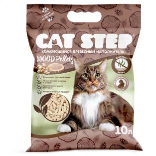 Наполнитель комкующийся растительный CAT STEP Wood Pellets 10л, 4,6кг