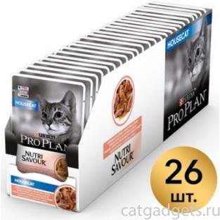 Паучи Кусочки в соусе  для домашних кошек с лососем (House Cat) 26шт.