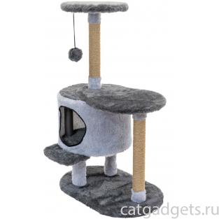 Комплекс-когтеточка "Кира" с площадкой и домиком, 56*42*90см (мех, джут) серый 