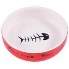 Миска керамическая, красно-белая с рыбками 300 мл
