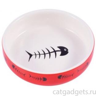 Миска керамическая, красно-белая с рыбками 300 мл