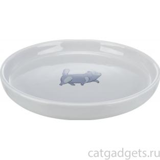 Миска для кошек плоская и широкая, керамика, 0.6л/23см, серая (24802)