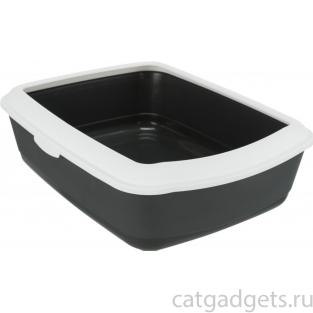 Туалет для кошек Classic с бортиком, 37*47*15см, темно-серый/белый (40184)