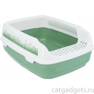 Туалет для кошек Delio с бортиком, 35*48*20см, зеленый/белый (40398)
