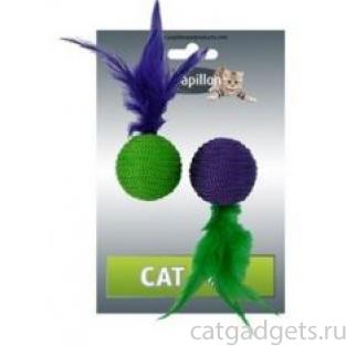 Игрушка для кошек "Два мячика с перьями" 2х4см 