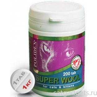 Super Wool Витаминный комплекс для кошек (для кожи и шерсти), 200 таб.