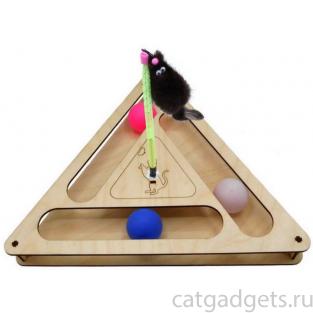 Игрушка для кошек развивающая Треугольник с шариками и игрушкой на пружине, 32*28*3,6 см