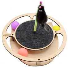 Игрушка для кошек развивающая Круг с шарикамии, когтеточкой и игрушкой на пружине, 32*3,6 см