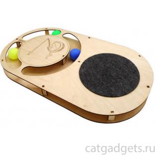 Игрушка для кошек развивающая Овал с шариками и когтеточкой, 49*27*3,6 см