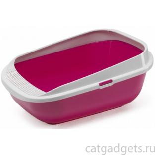 Туалет для кошек с рамкой и высокими бортами 57,4*42,7*25,5 см, ярко-розовый (Comfy Step - Hot Pink)