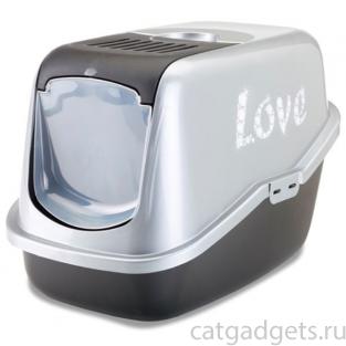 Туалет-домик для кошек "Nestor Impression Love " серебристо-серый  56*39*38.5см