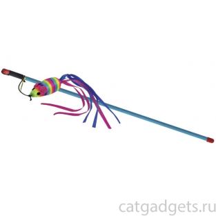 Удочка-дразнилка "Мышка разноцветная" 50 см (C4021)