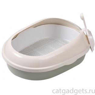 Туалет P541A для кошек овальный с бортом (совок и сетка в комплекте), оливковый, 50*37*17см 