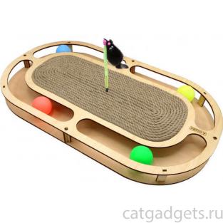 Игрушка для кошек развивающая Стадион с шарикамии, когтеточкой из каната и игрушкой на пружине, 49*27*3,6 см