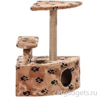 Домик для кошек меховой «Угловой со ступенькой» 57*42*80 см, джут