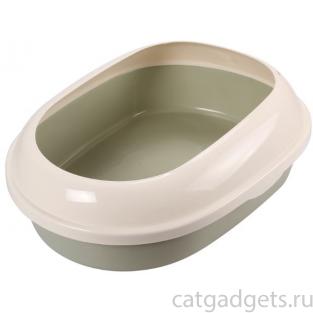 Туалет P541 для кошек овальный с бортом, оливковый, 49*38*16см