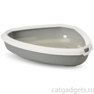 Туалет-лоток угловой для кошек Rincon c бортом, серый 58.5*45.5*12.5 см