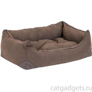 Лежак прямоугольный с подушкой и кантом "Фьюжен", рогожка и экокожа, коричневый