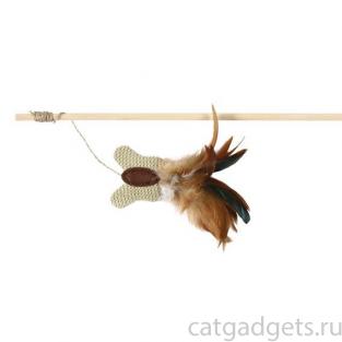 Игрушка для кошки "Удочка с бабочкой", 45 см, перья/текстиль (45733)