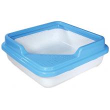 Туалет для кошек квадратный с бортом, 43,5*43,5*14,5см, белый мрамор с голубым (P755)