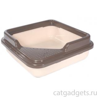 Туалет для кошек квадратный с бортом, 43,5*43,5*14,5см, капучино (P755)