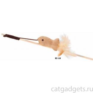 Удочка-дразнилка из джута и дерева "Птичка-рыбка" с пером 40 см (EC-10)