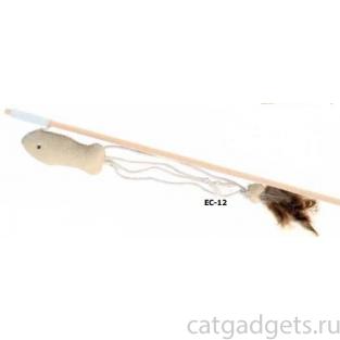 Удочка-дразнилка из хлопка и дерева "Медуза" с перьями 40 см (EC-12)